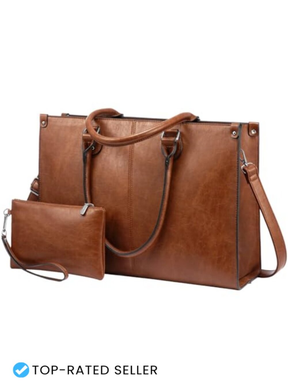 LOVEVOOK Faux Leather Laptop Tote Bag for Women 15.6 Inch Work Bag with Clutch